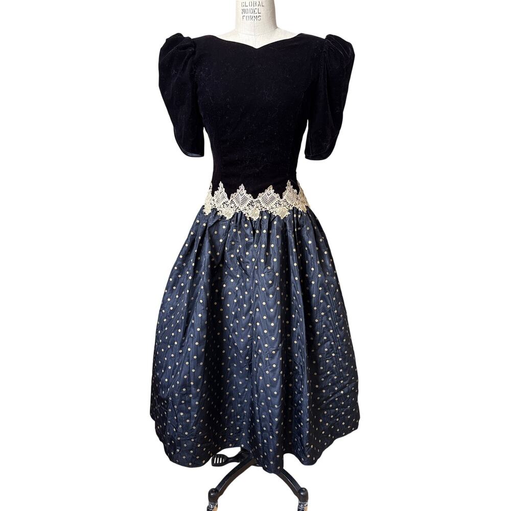 Vintage 80s Scott McClintock Velvet & Taffeta Princess Party Dress Size Medium